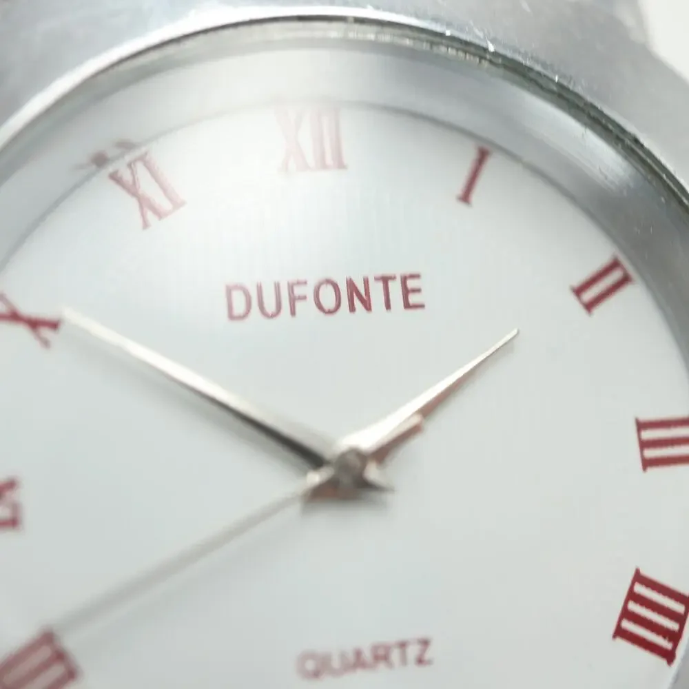 Vintage Dufonte Silver Tone Mens Watch 42mm Roman Dial Leather Strap New Battery